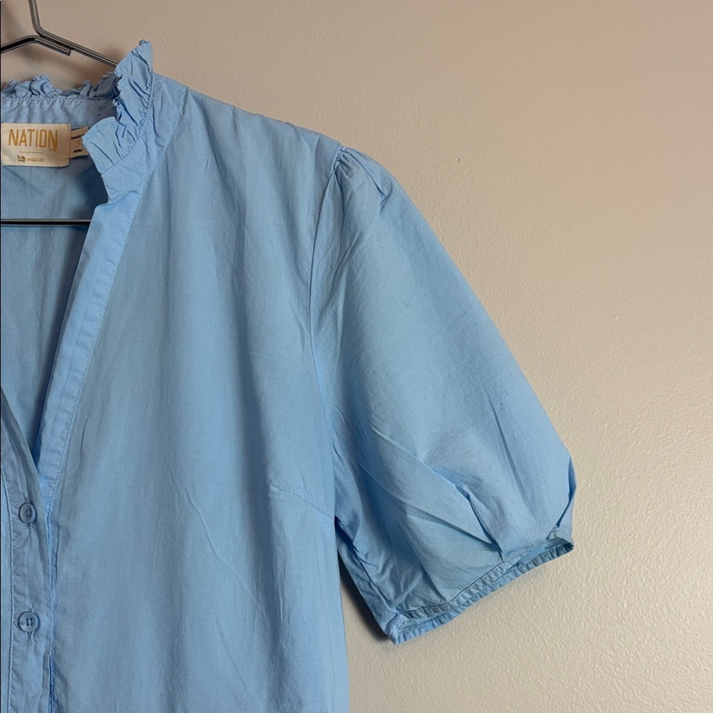 Nation LTD Sky Blue Midi Dress with Puff Sleeves 100% Pima Cotton - Picture 5 of 8